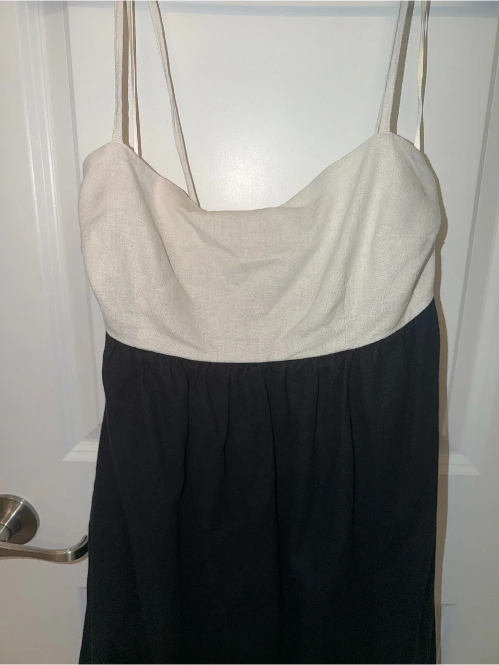 Abercrombie & Fitch Two-Tone Spaghetti Strap Maxi Dress in Cream and Black